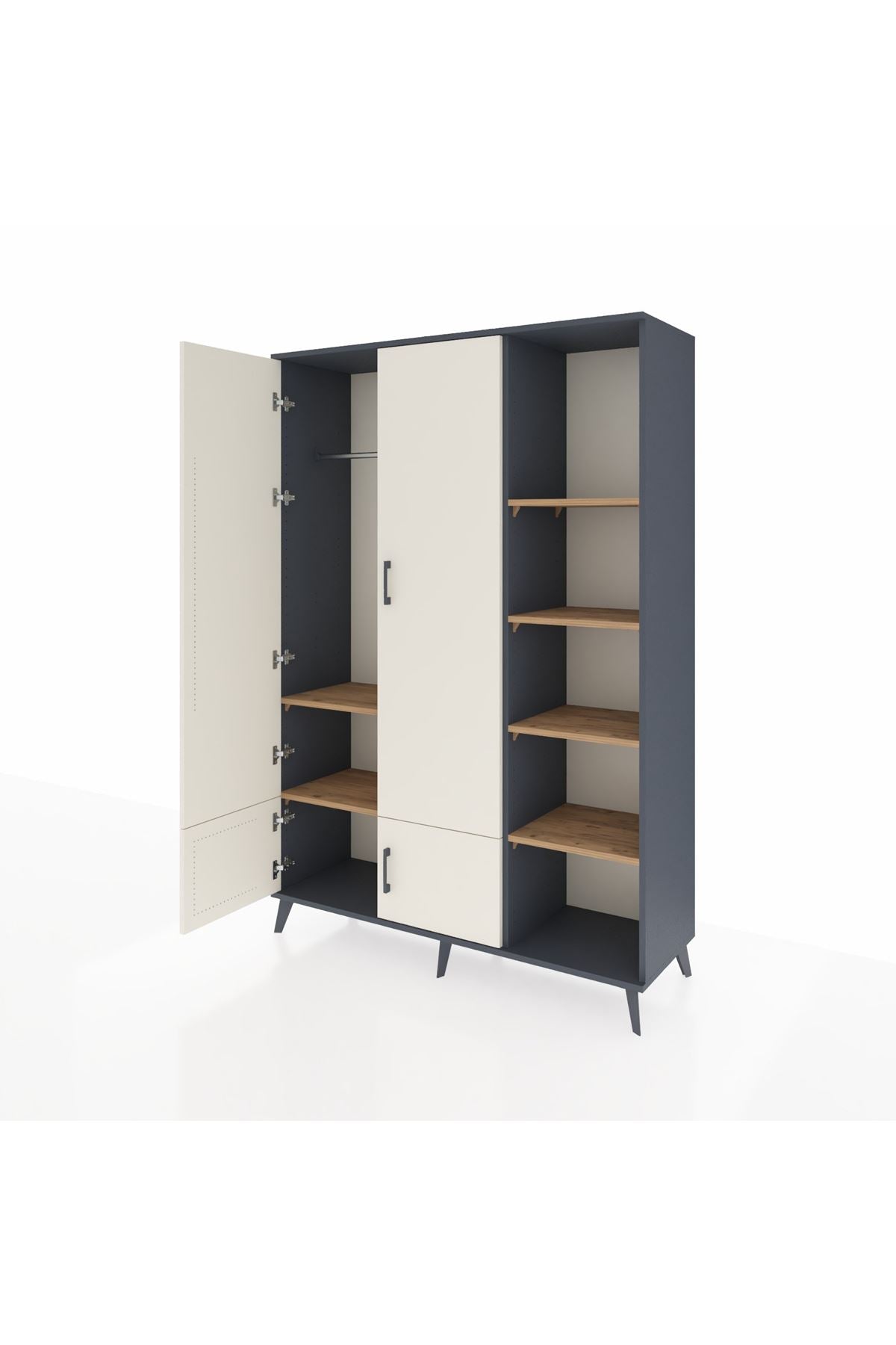 Hyperion Dolap 6 Raflı 4 Kapaklı Tek Askılı 132x44x195 Antrasit-Aytaşı/Çam