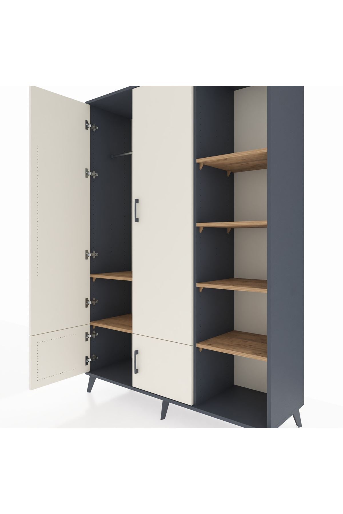 Hyperion Dolap 6 Raflı 4 Kapaklı Tek Askılı 132x44x195 Antrasit-Aytaşı/Çam