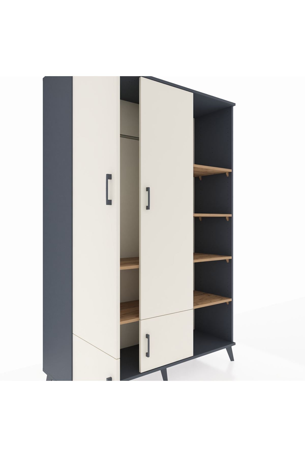 Hyperion Dolap 6 Raflı 4 Kapaklı Tek Askılı 132x44x195 Antrasit-Aytaşı/Çam