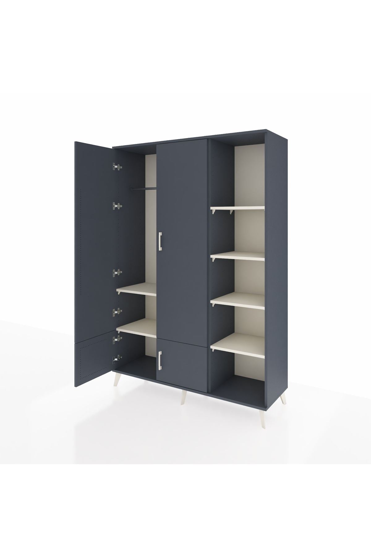 Hyperion Dolap 6 Raflı 4 Kapaklı Tek Askılı 132x44x195 Antrasit-Antrasit/Aytaşı