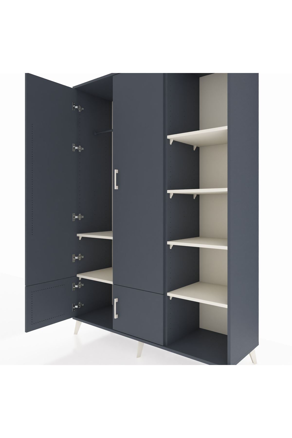 Hyperion Dolap 6 Raflı 4 Kapaklı Tek Askılı 132x44x195 Antrasit-Antrasit/Aytaşı