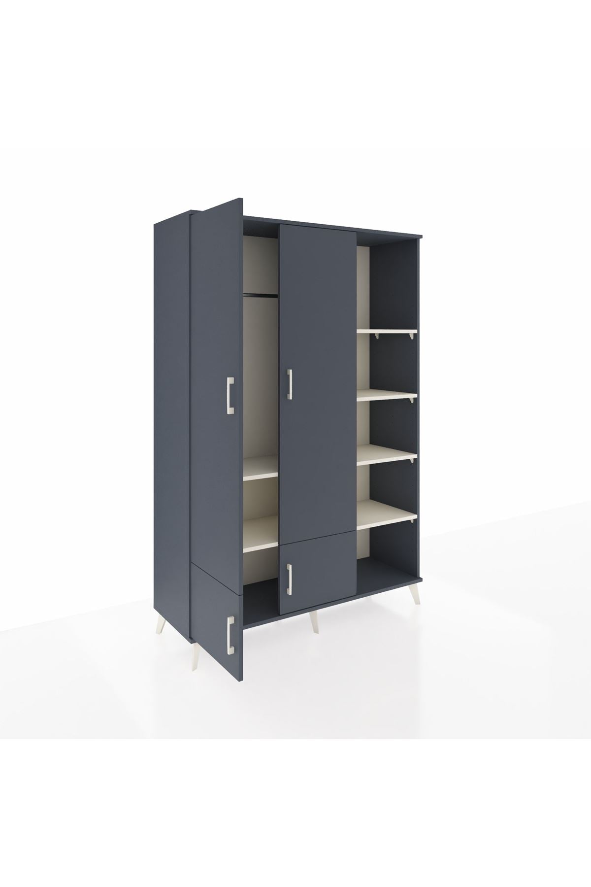 Hyperion Dolap 6 Raflı 4 Kapaklı Tek Askılı 132x44x195 Antrasit-Antrasit/Aytaşı