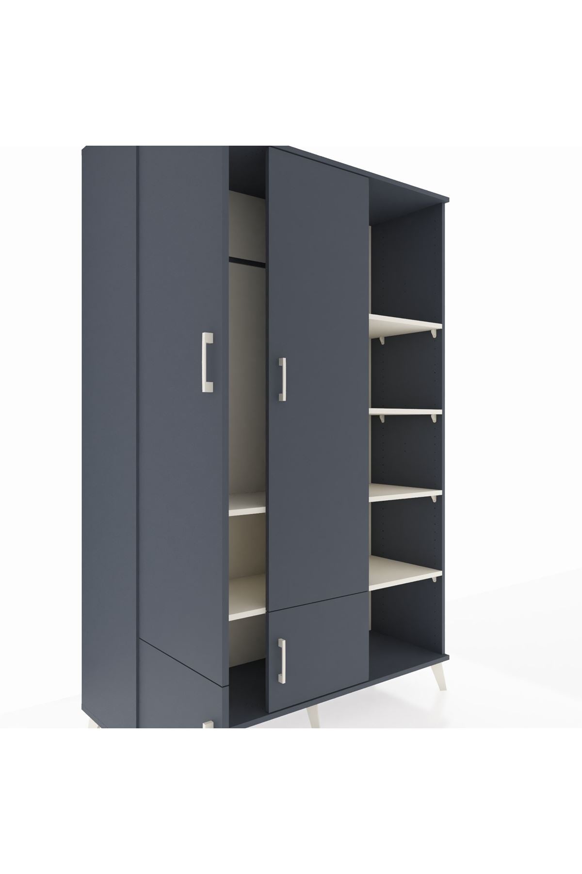 Hyperion Dolap 6 Raflı 4 Kapaklı Tek Askılı 132x44x195 Antrasit-Antrasit/Aytaşı