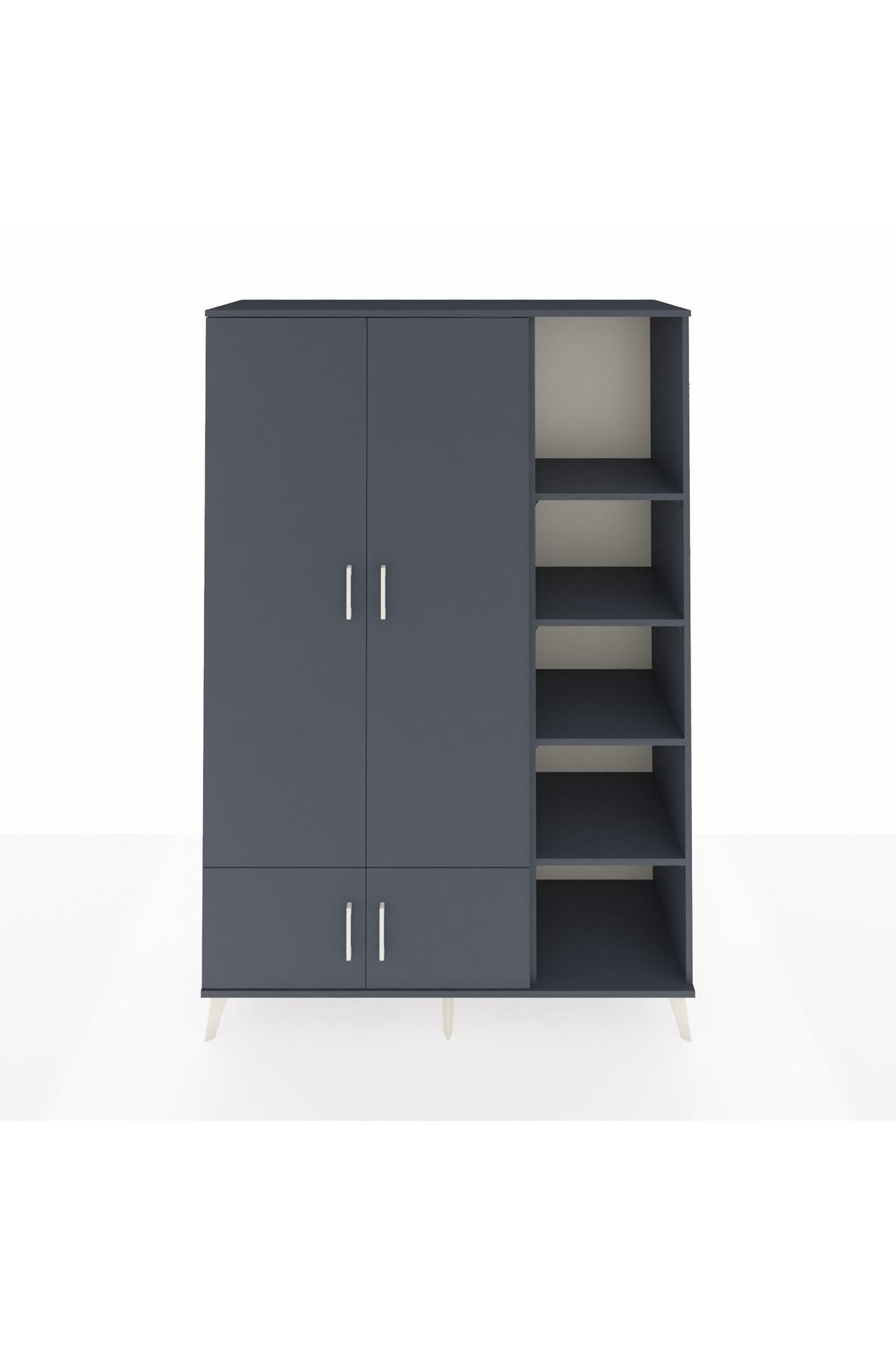 Hyperion Dolap 6 Raflı 4 Kapaklı Tek Askılı 132x44x195 Antrasit-Antrasit/Antrasit