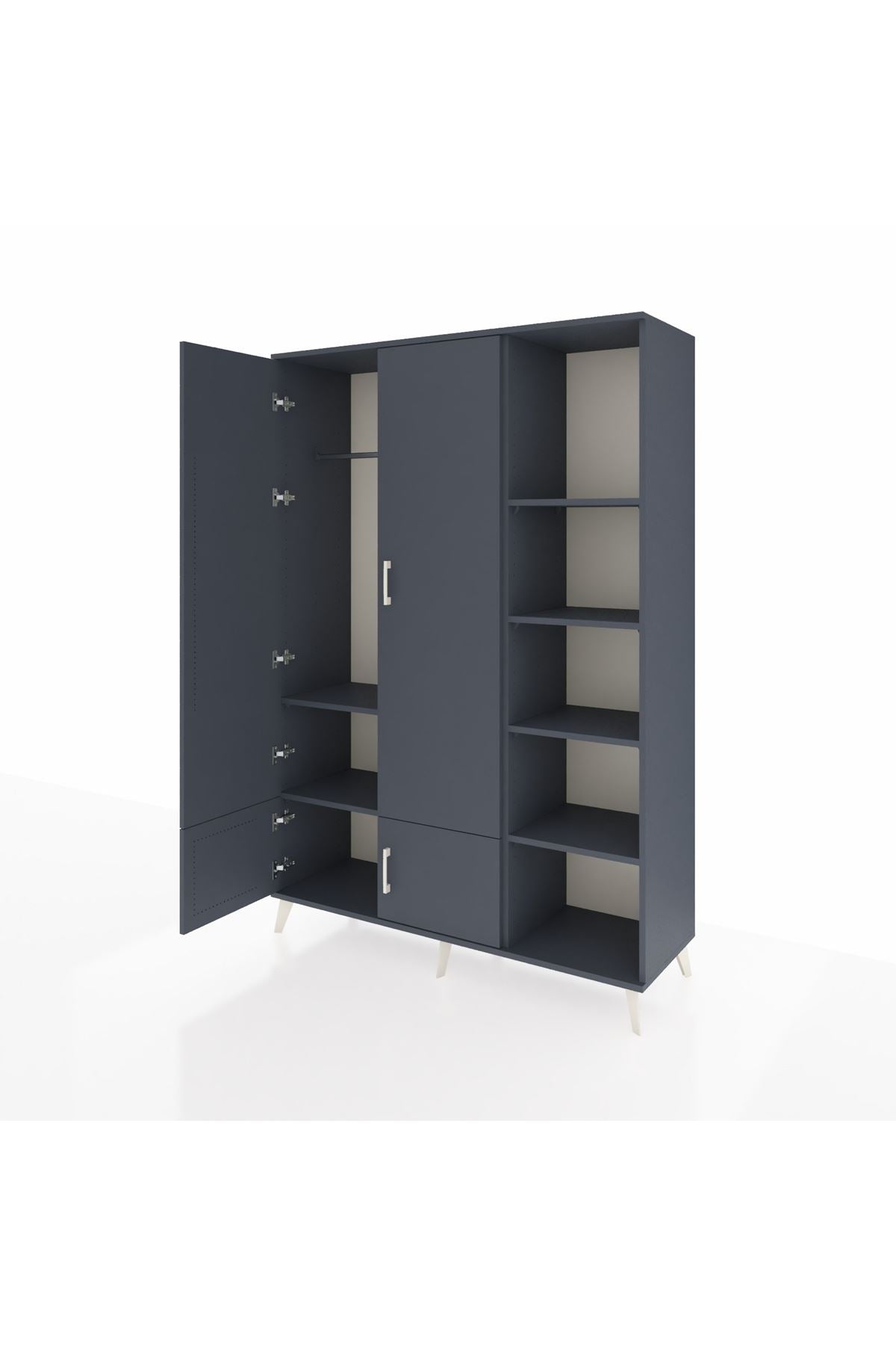 Hyperion Dolap 6 Raflı 4 Kapaklı Tek Askılı 132x44x195 Antrasit-Antrasit/Antrasit