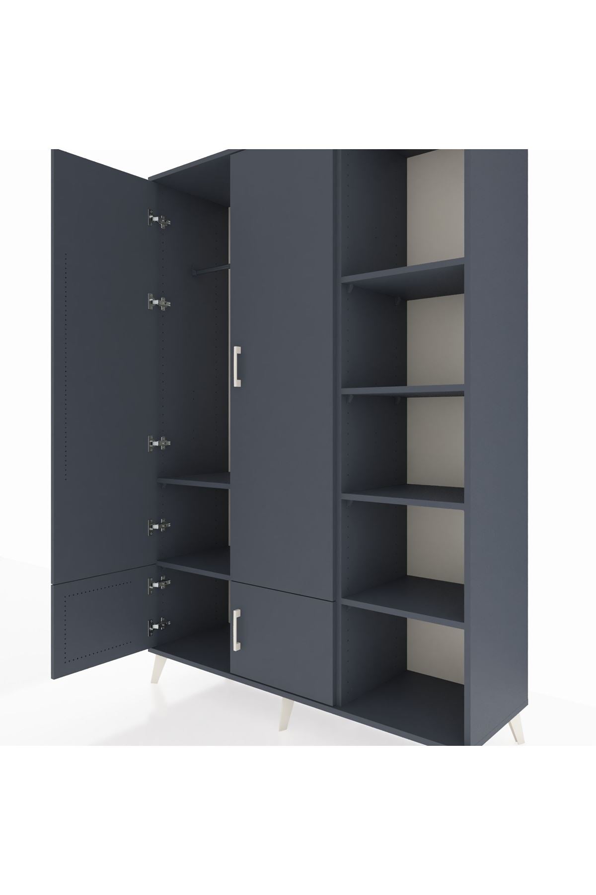 Hyperion Dolap 6 Raflı 4 Kapaklı Tek Askılı 132x44x195 Antrasit-Antrasit/Antrasit