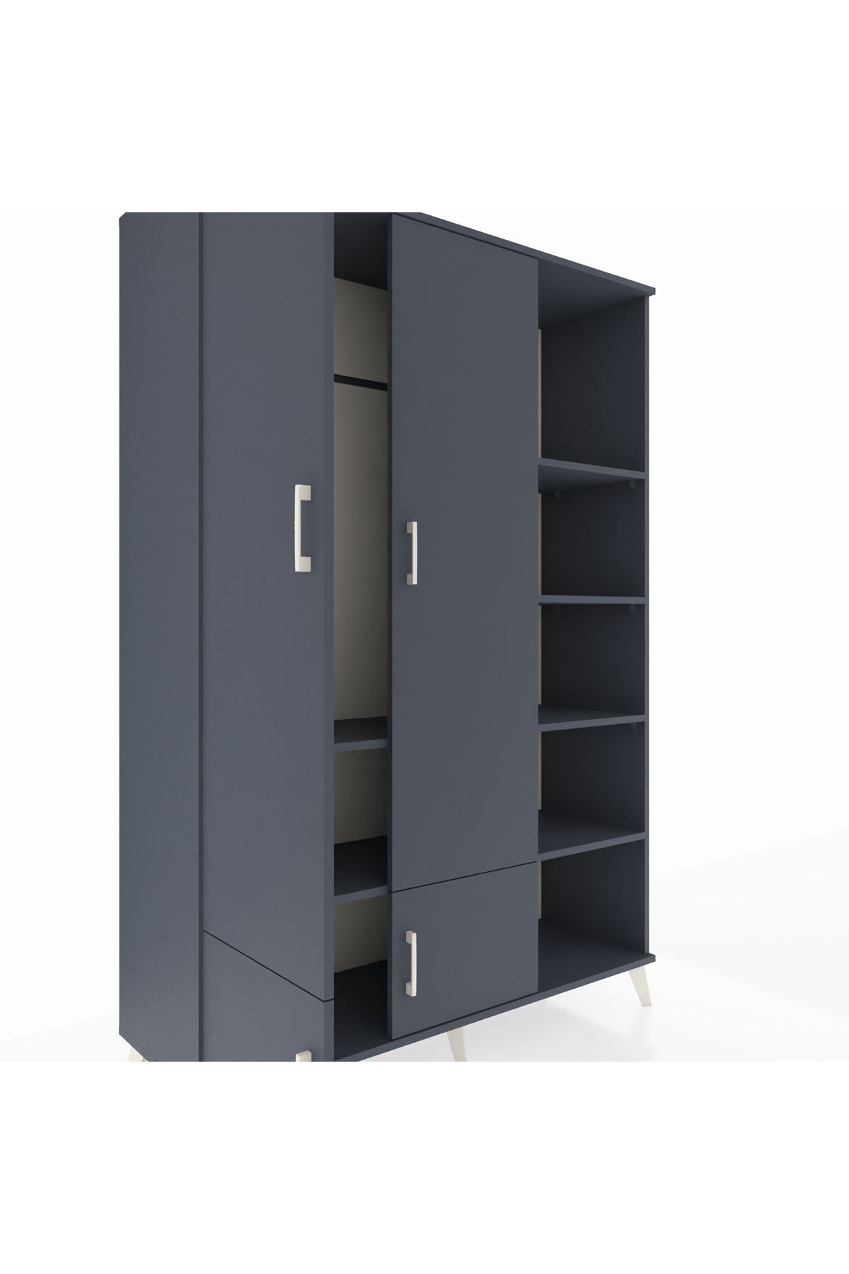 Hyperion Dolap 6 Raflı 4 Kapaklı Tek Askılı 132x44x195 Antrasit-Antrasit/Antrasit