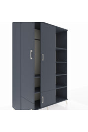 Hyperion Dolap 6 Raflı 4 Kapaklı Tek Askılı 132x44x195 Antrasit-Antrasit/Antrasit