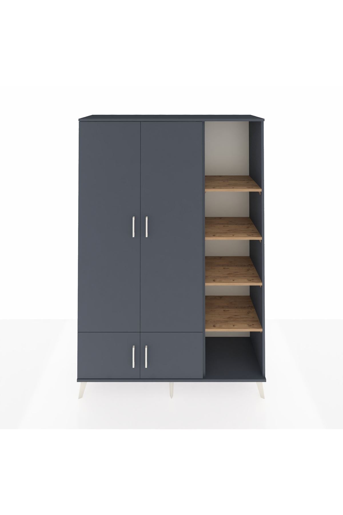 Hyperion Dolap 6 Raflı 4 Kapaklı Tek Askılı 132x44x195 Antrasit-Antrasit/Çam