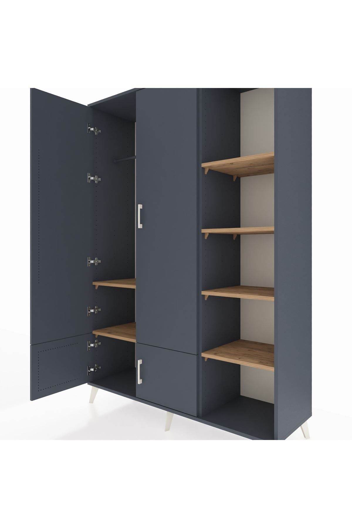 Hyperion Dolap 6 Raflı 4 Kapaklı Tek Askılı 132x44x195 Antrasit-Antrasit/Çam