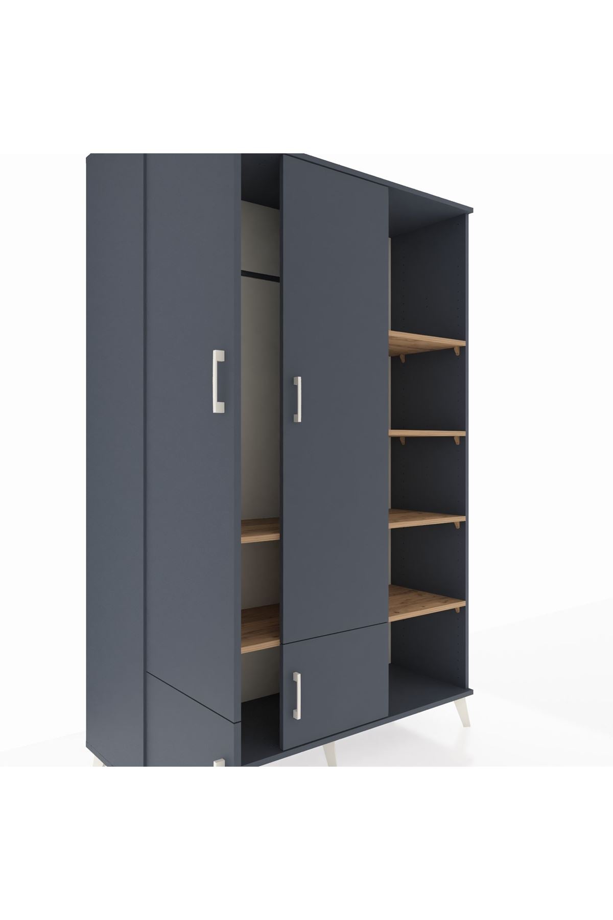 Hyperion Dolap 6 Raflı 4 Kapaklı Tek Askılı 132x44x195 Antrasit-Antrasit/Çam