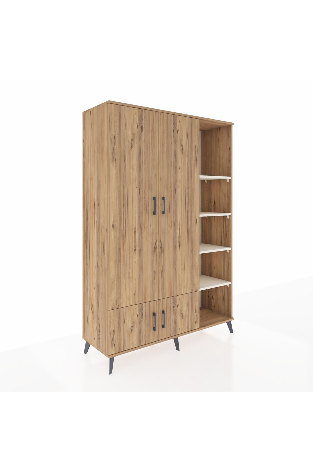 Hyperion Dolap 6 Raflı 4 Kapaklı Tek Askılı 132x44x195 Çam-Çam/Aytaşı