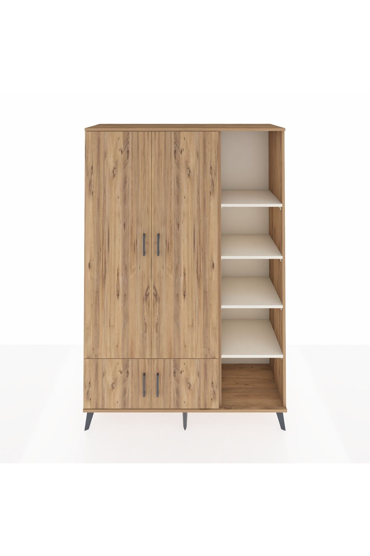 Hyperion Dolap 6 Raflı 4 Kapaklı Tek Askılı 132x44x195 Çam-Çam/Aytaşı