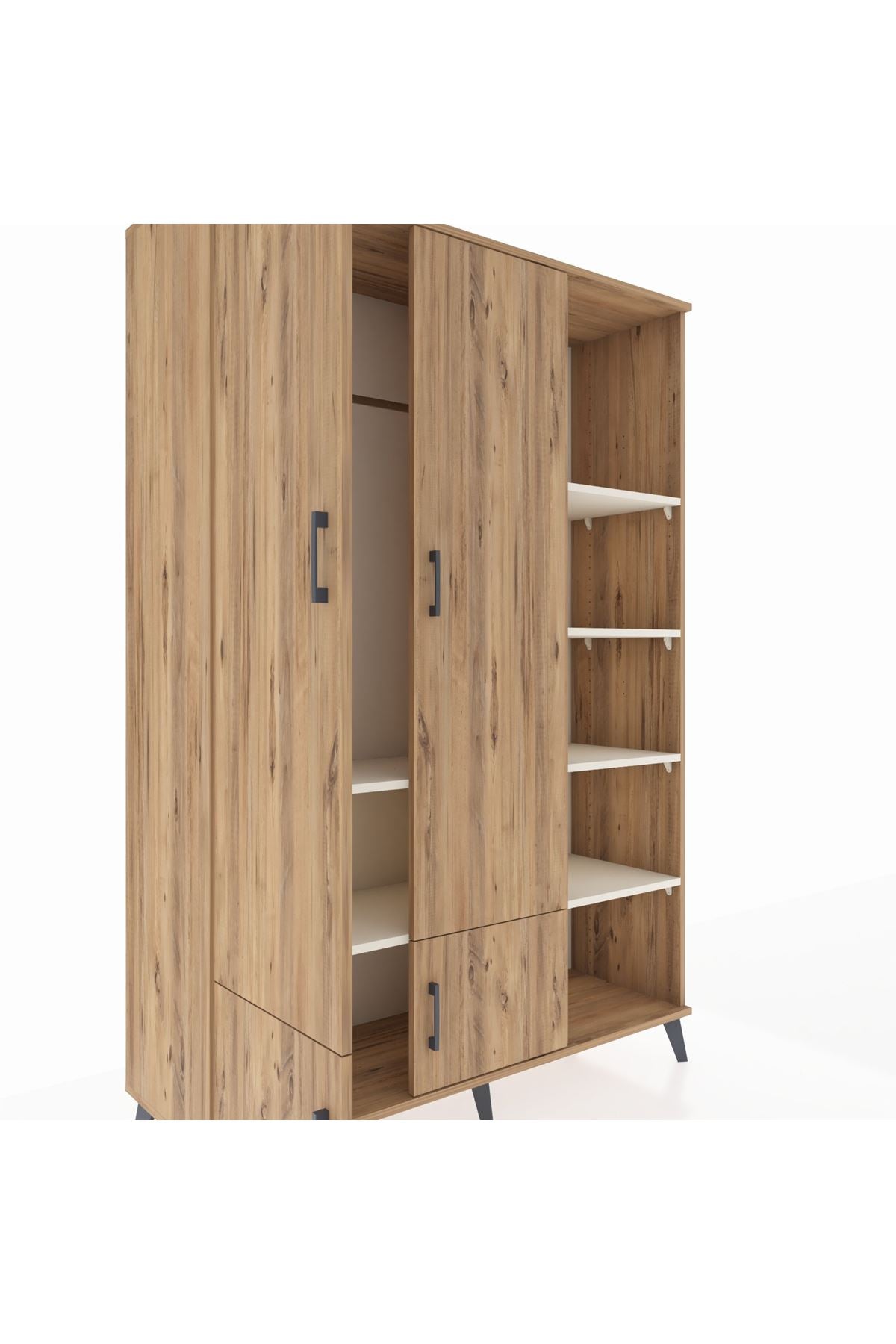 Hyperion Dolap 6 Raflı 4 Kapaklı Tek Askılı 132x44x195 Çam-Çam/Aytaşı