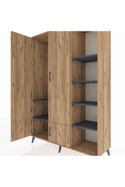 Hyperion Dolap 6 Raflı 4 Kapaklı Tek Askılı 132x44x195 Çam-Çam/Antrasit