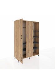 Hyperion Dolap 6 Raflı 4 Kapaklı Tek Askılı 132x44x195 Çam-Çam/Antrasit