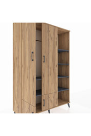 Hyperion Dolap 6 Raflı 4 Kapaklı Tek Askılı 132x44x195 Çam-Çam/Antrasit