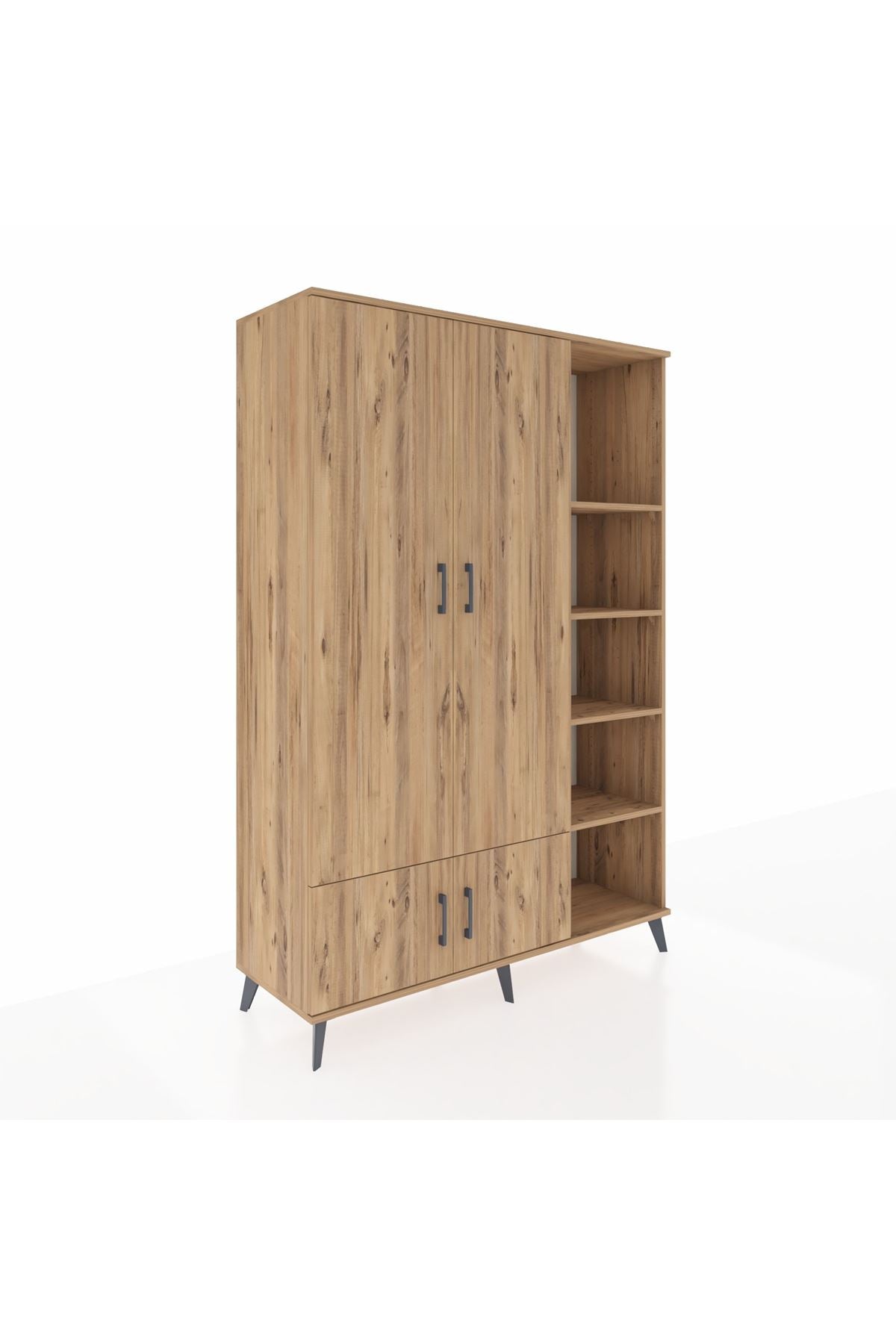 Hyperion Dolap 6 Raflı 4 Kapaklı Tek Askılı 132x44x195 Çam-Çam/Çam