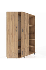 Hyperion Dolap 6 Raflı 4 Kapaklı Tek Askılı 132x44x195 Çam-Çam/Çam