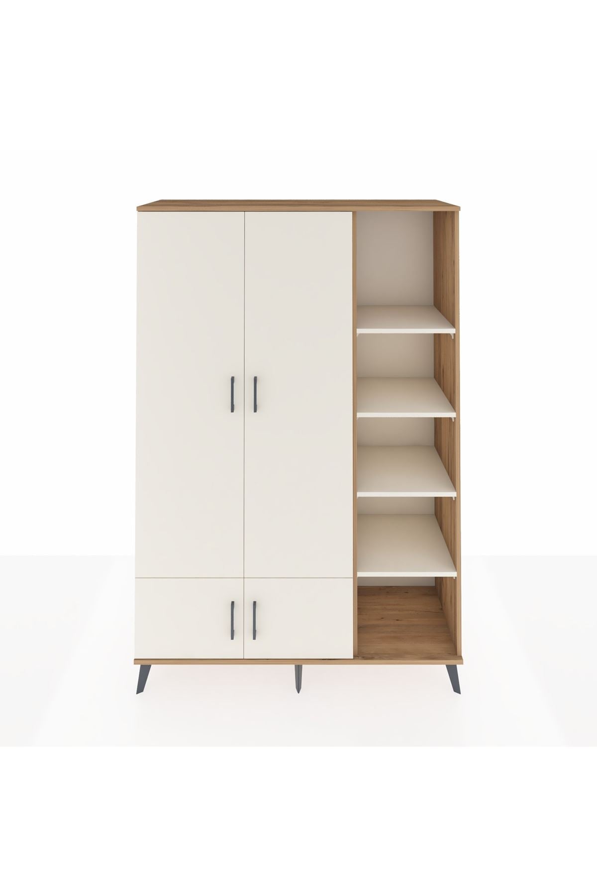 Hyperion Dolap 6 Raflı 4 Kapaklı Tek Askılı 132x44x195 Çam-Aytaşı/Aytaşı