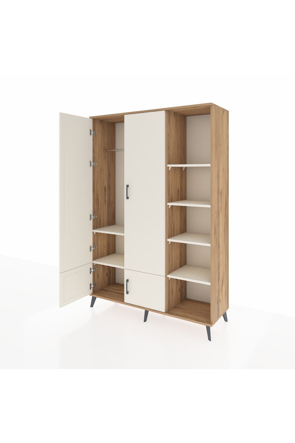 Hyperion Dolap 6 Raflı 4 Kapaklı Tek Askılı 132x44x195 Çam-Aytaşı/Aytaşı