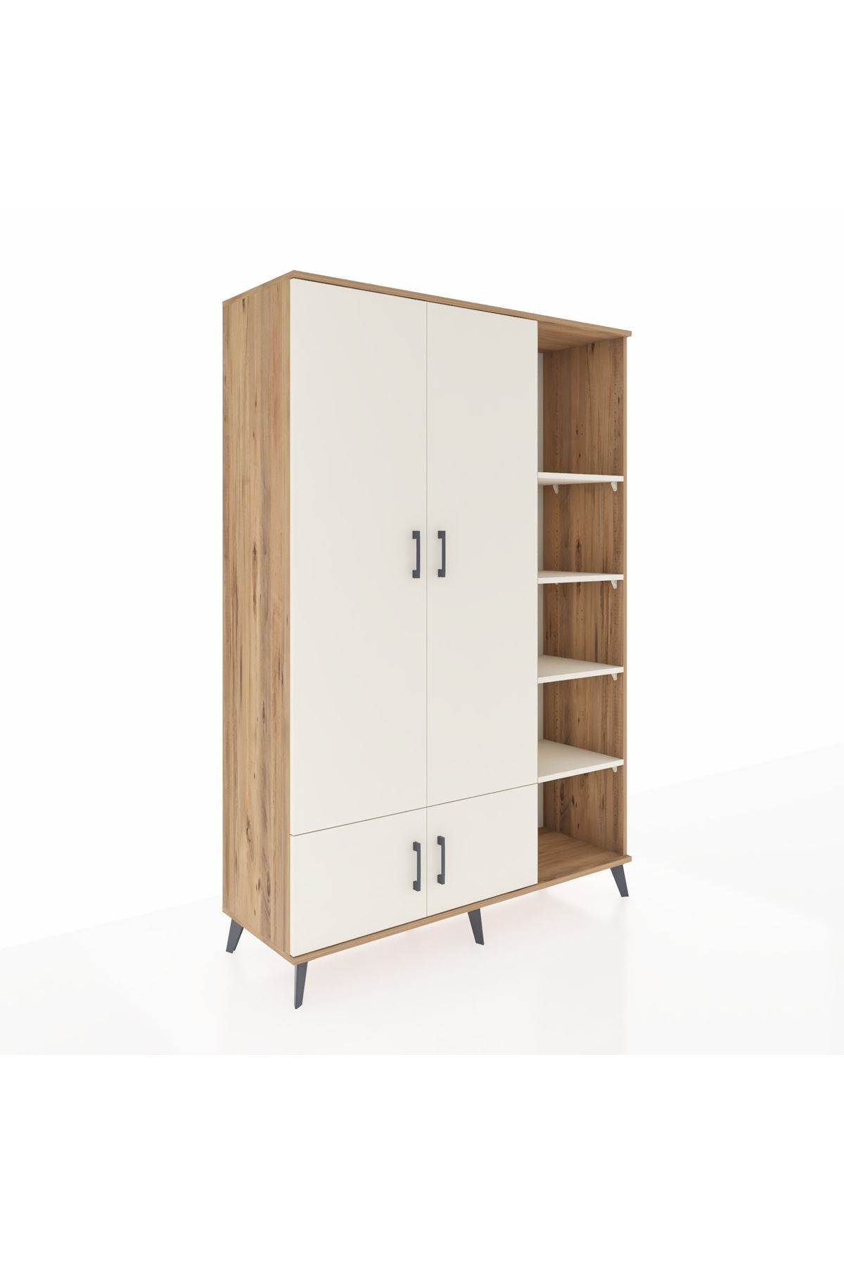Hyperion Dolap 6 Raflı 4 Kapaklı Tek Askılı 132x44x195 Çam-Aytaşı/Aytaşı