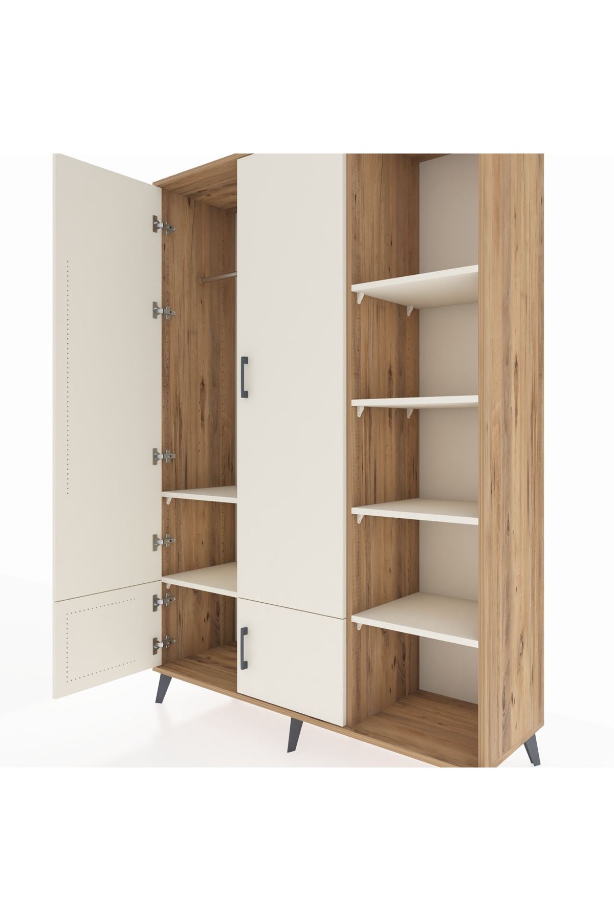 Hyperion Dolap 6 Raflı 4 Kapaklı Tek Askılı 132x44x195 Çam-Aytaşı/Aytaşı