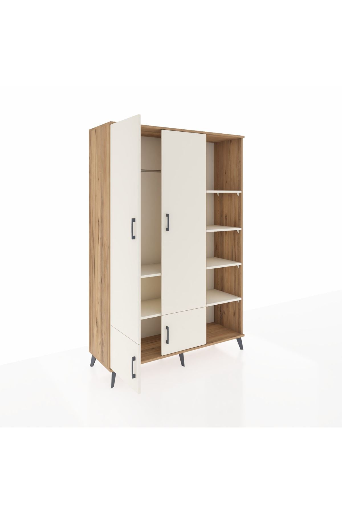 Hyperion Dolap 6 Raflı 4 Kapaklı Tek Askılı 132x44x195 Çam-Aytaşı/Aytaşı