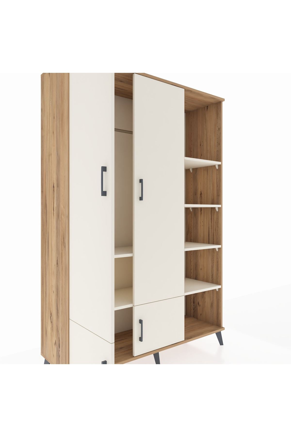 Hyperion Dolap 6 Raflı 4 Kapaklı Tek Askılı 132x44x195 Çam-Aytaşı/Aytaşı