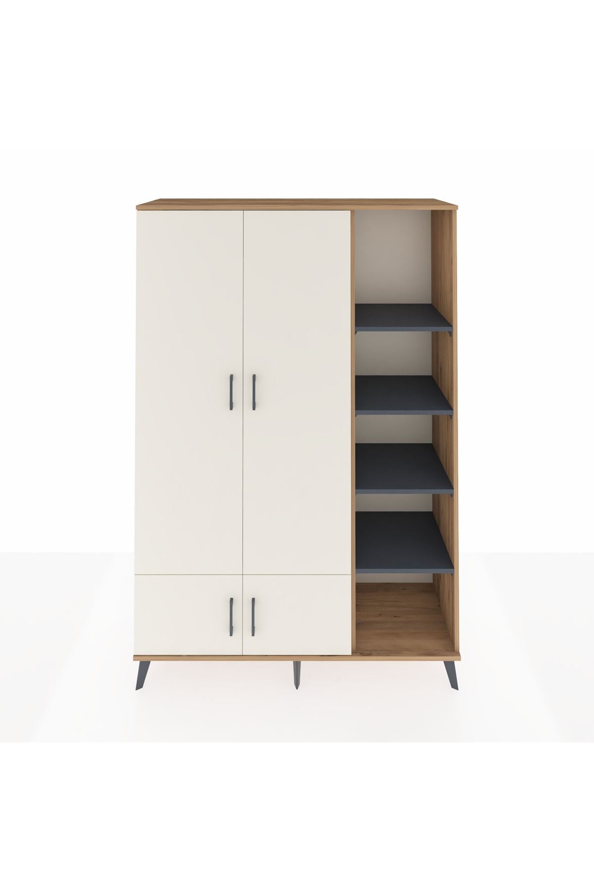 Hyperion Dolap 6 Raflı 4 Kapaklı Tek Askılı 132x44x195 Çam-Aytaşı/Antrasit