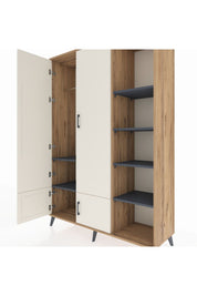 Hyperion Dolap 6 Raflı 4 Kapaklı Tek Askılı 132x44x195 Çam-Aytaşı/Antrasit