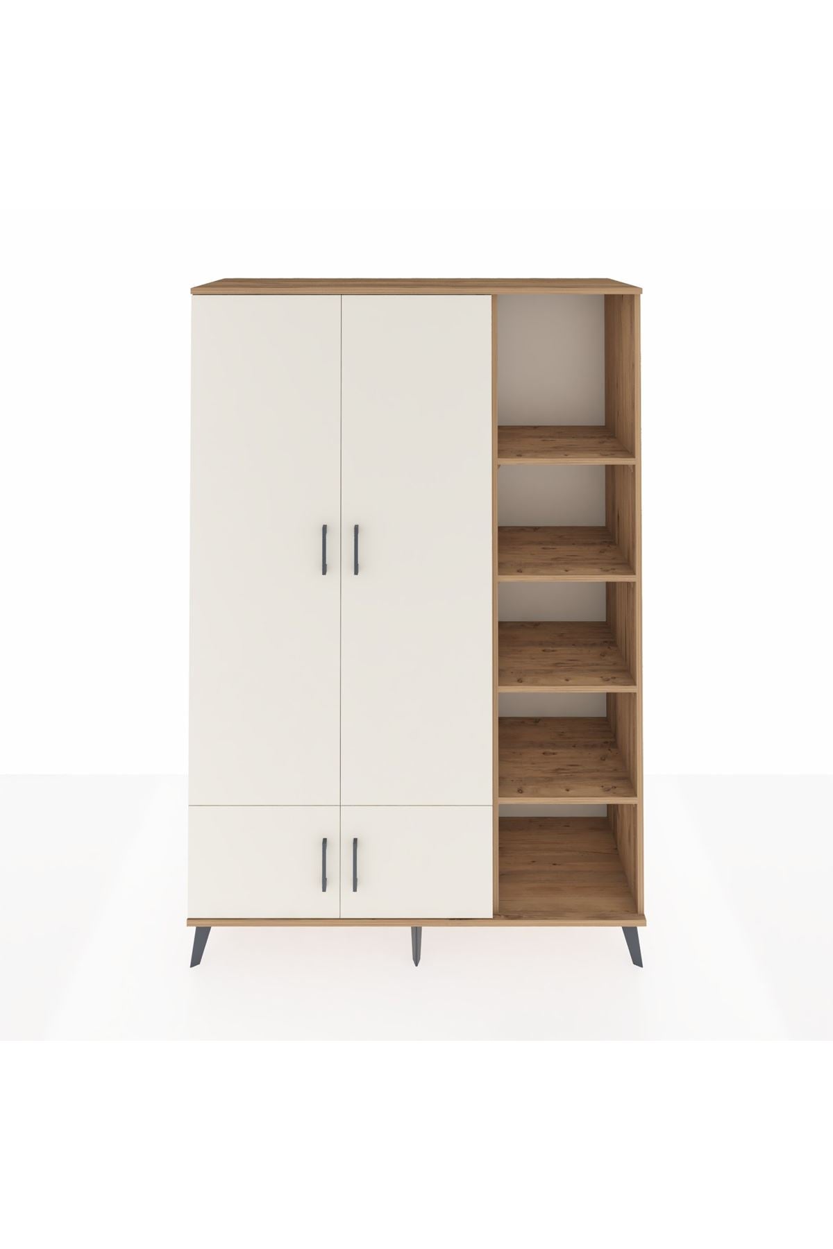 Hyperion Dolap 6 Raflı 4 Kapaklı Tek Askılı 132x44x195 Çam-Aytaşı/Çam