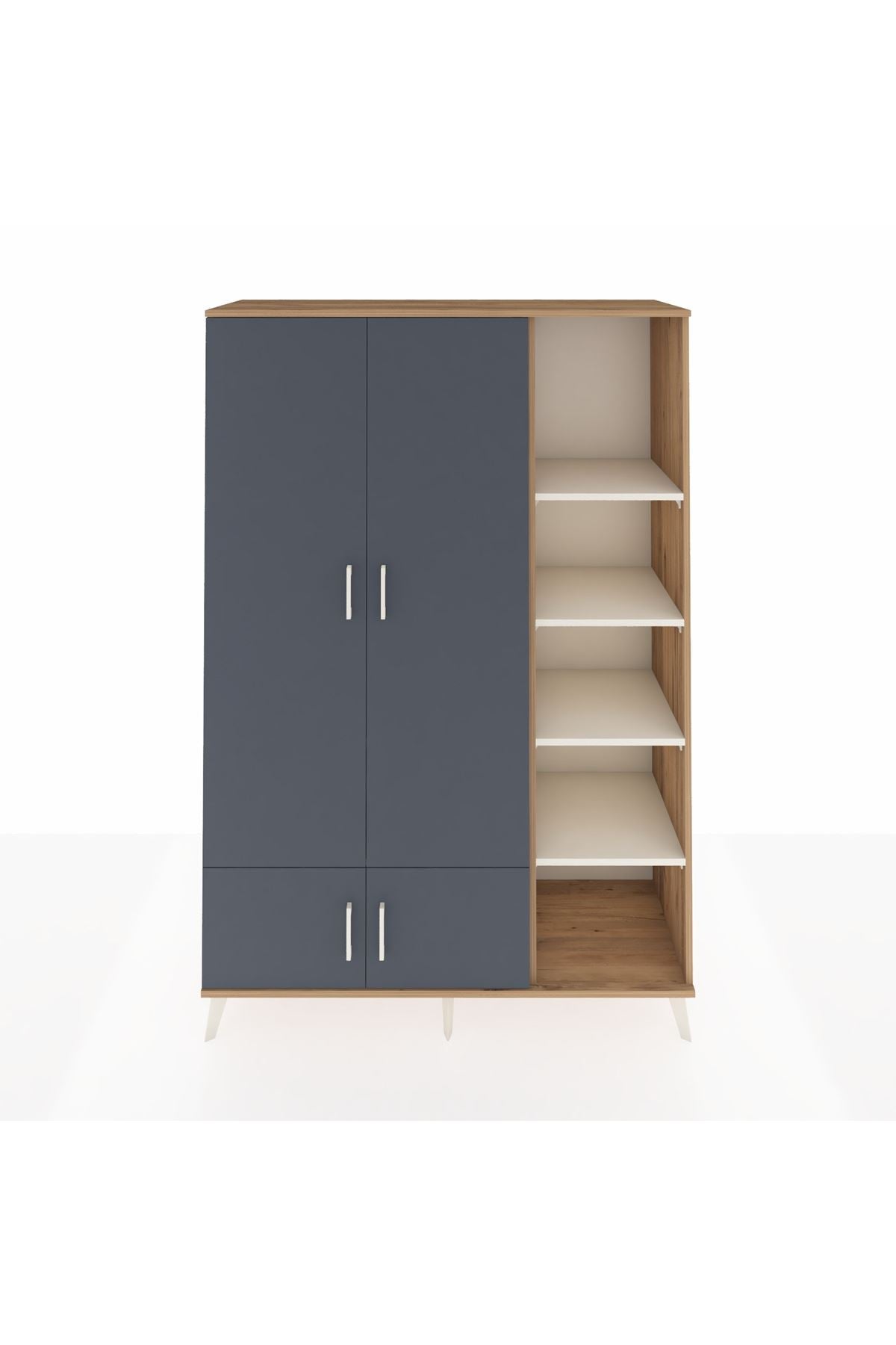 Hyperion Dolap 6 Raflı 4 Kapaklı Tek Askılı 132x44x195 Çam-Antrasit/Aytaşı