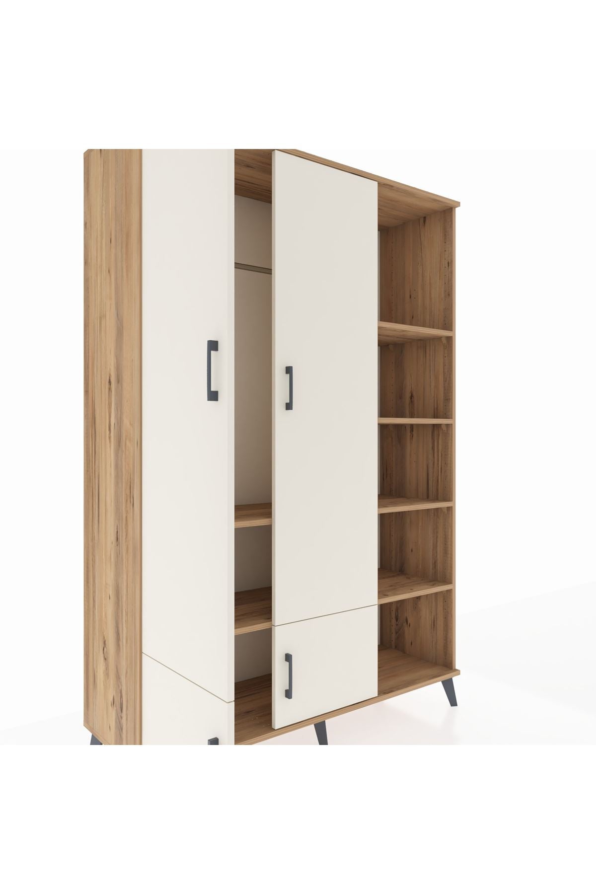 Hyperion Dolap 6 Raflı 4 Kapaklı Tek Askılı 132x44x195 Çam-Aytaşı/Çam