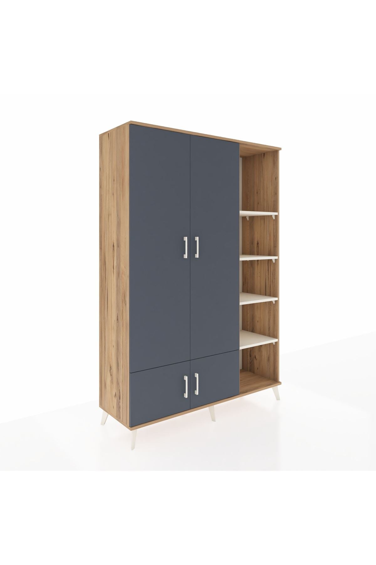 Hyperion Dolap 6 Raflı 4 Kapaklı Tek Askılı 132x44x195 Çam-Antrasit/Aytaşı