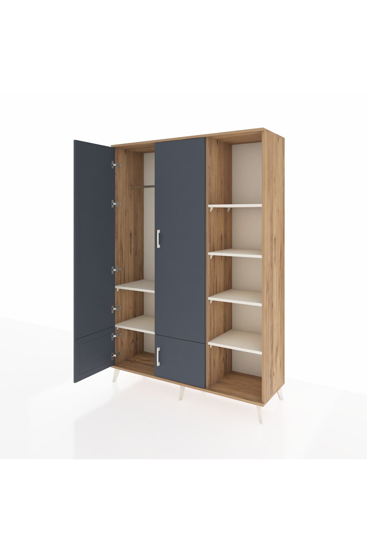 Hyperion Dolap 6 Raflı 4 Kapaklı Tek Askılı 132x44x195 Çam-Antrasit/Aytaşı