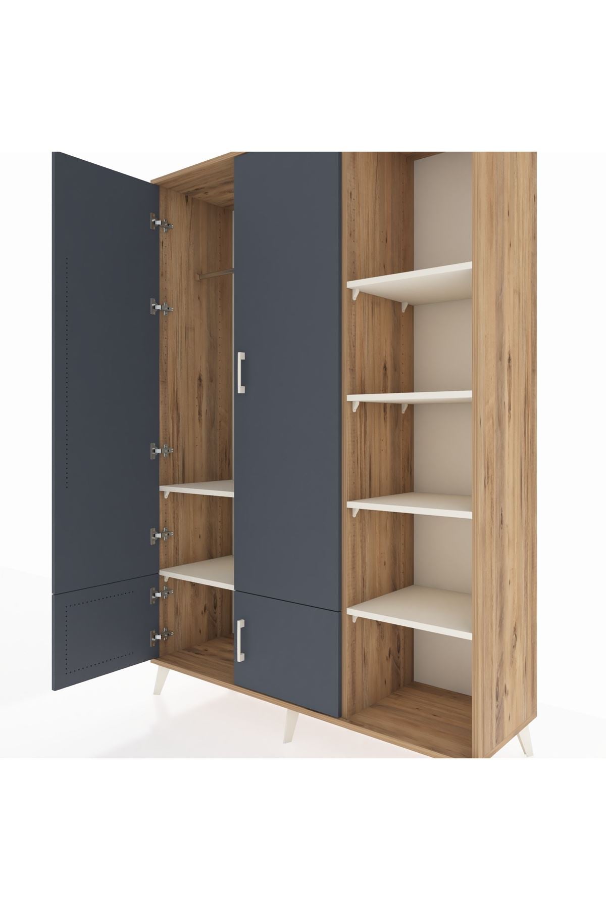 Hyperion Dolap 6 Raflı 4 Kapaklı Tek Askılı 132x44x195 Çam-Antrasit/Aytaşı