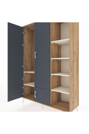 Hyperion Dolap 6 Raflı 4 Kapaklı Tek Askılı 132x44x195 Çam-Antrasit/Aytaşı