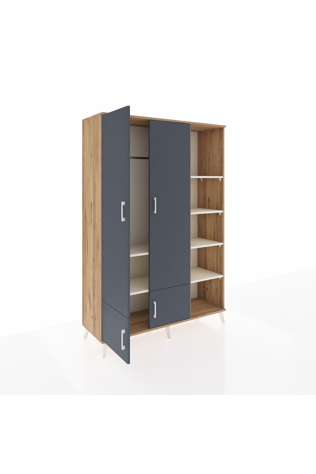 Hyperion Dolap 6 Raflı 4 Kapaklı Tek Askılı 132x44x195 Çam-Antrasit/Aytaşı