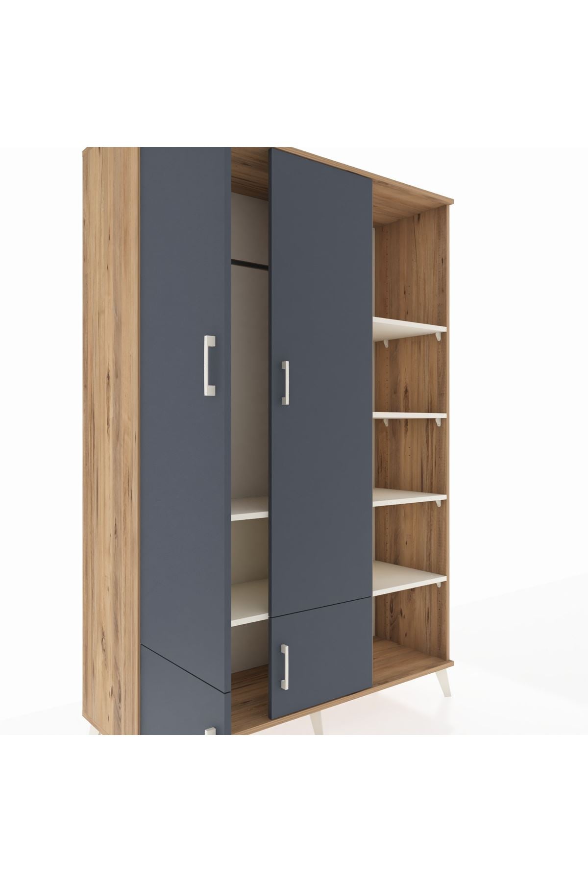 Hyperion Dolap 6 Raflı 4 Kapaklı Tek Askılı 132x44x195 Çam-Antrasit/Aytaşı