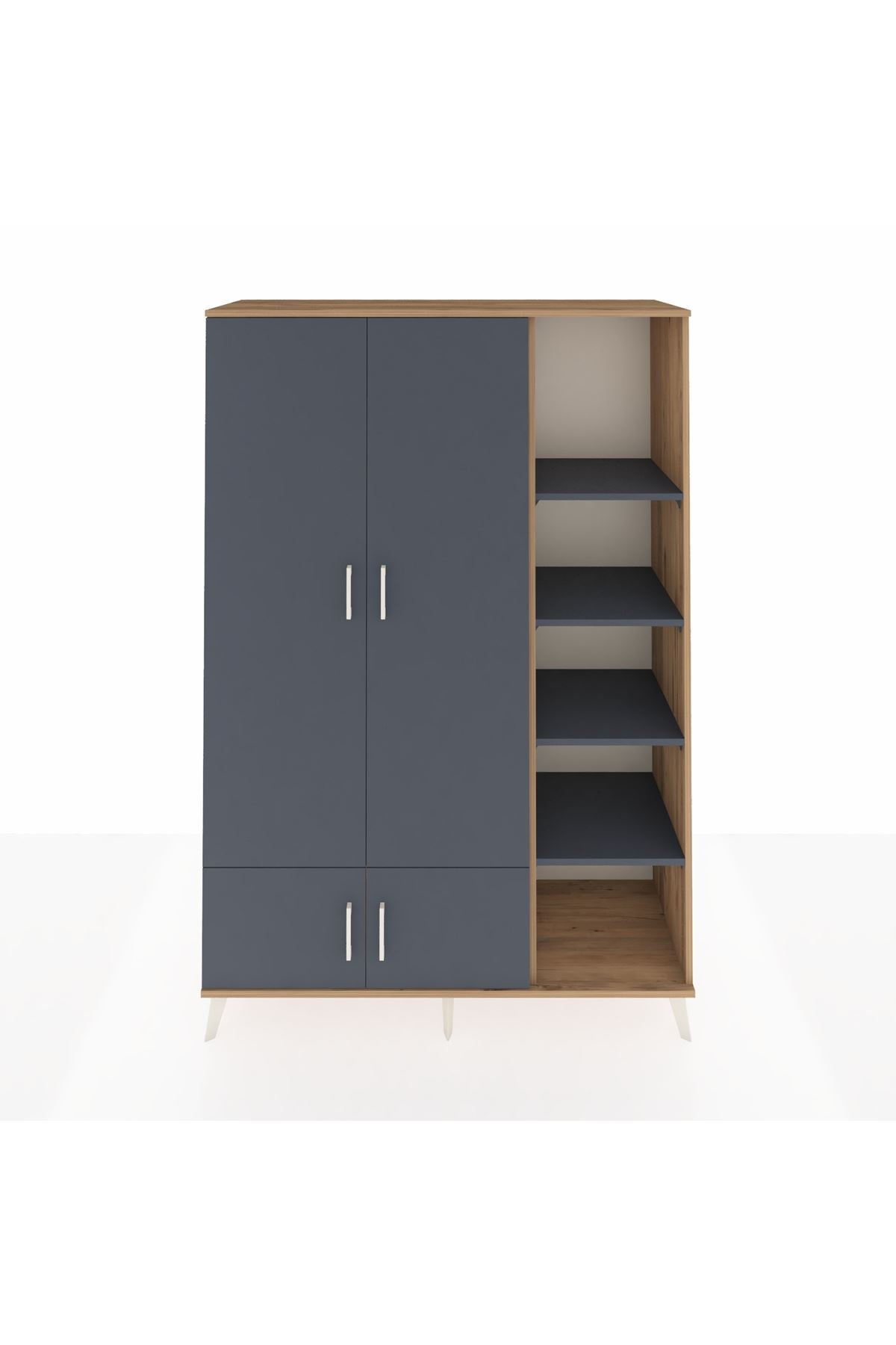 Hyperion Dolap 6 Raflı 4 Kapaklı Tek Askılı 132x44x195 Çam-Antrasit/Antrasit