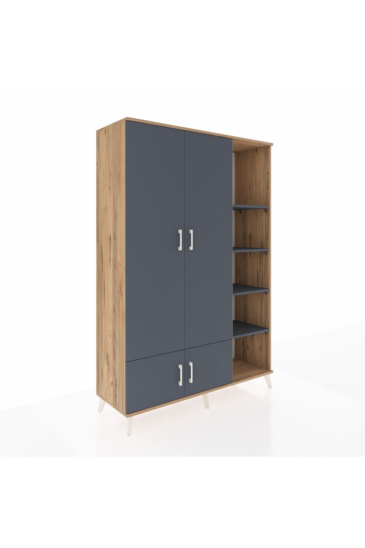 Hyperion Dolap 6 Raflı 4 Kapaklı Tek Askılı 132x44x195 Çam-Antrasit/Antrasit