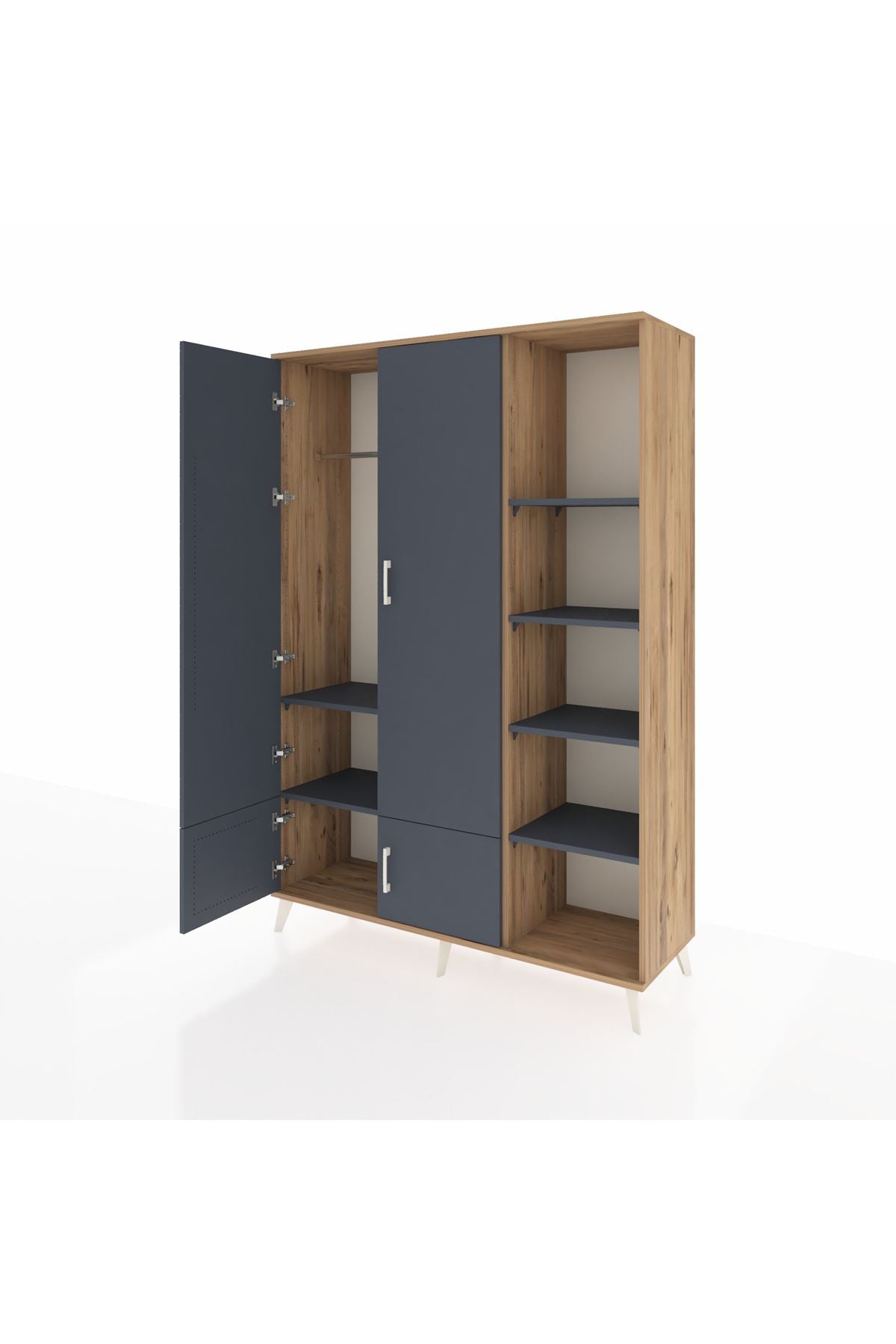 Hyperion Dolap 6 Raflı 4 Kapaklı Tek Askılı 132x44x195 Çam-Antrasit/Antrasit