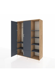 Hyperion Dolap 6 Raflı 4 Kapaklı Tek Askılı 132x44x195 Çam-Antrasit/Antrasit