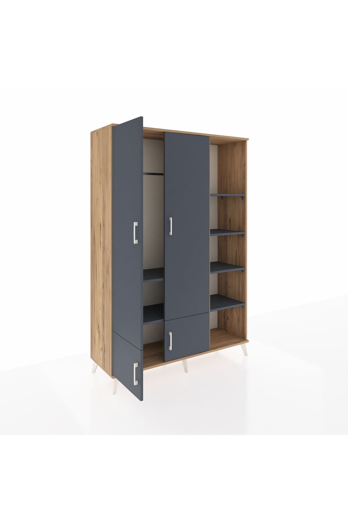 Hyperion Dolap 6 Raflı 4 Kapaklı Tek Askılı 132x44x195 Çam-Antrasit/Antrasit