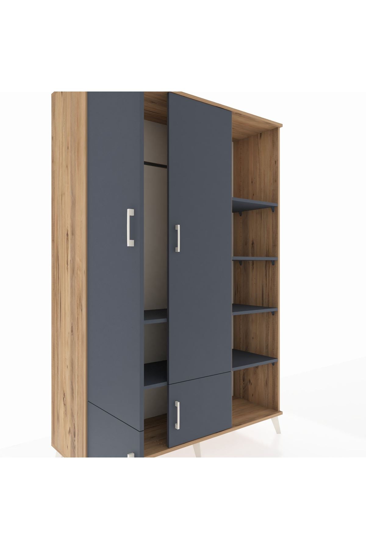 Hyperion Dolap 6 Raflı 4 Kapaklı Tek Askılı 132x44x195 Çam-Antrasit/Antrasit