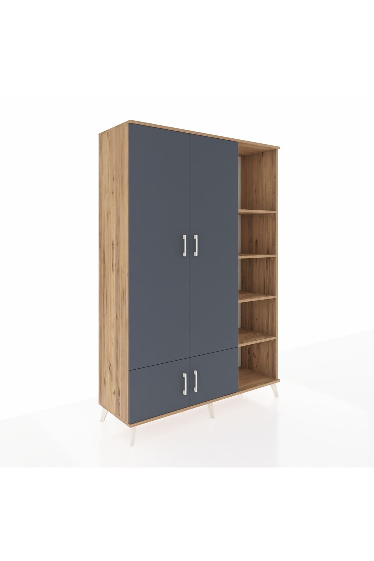 Hyperion Dolap 6 Raflı 4 Kapaklı Tek Askılı 132x44x195 Çam-Antrasit/Çam