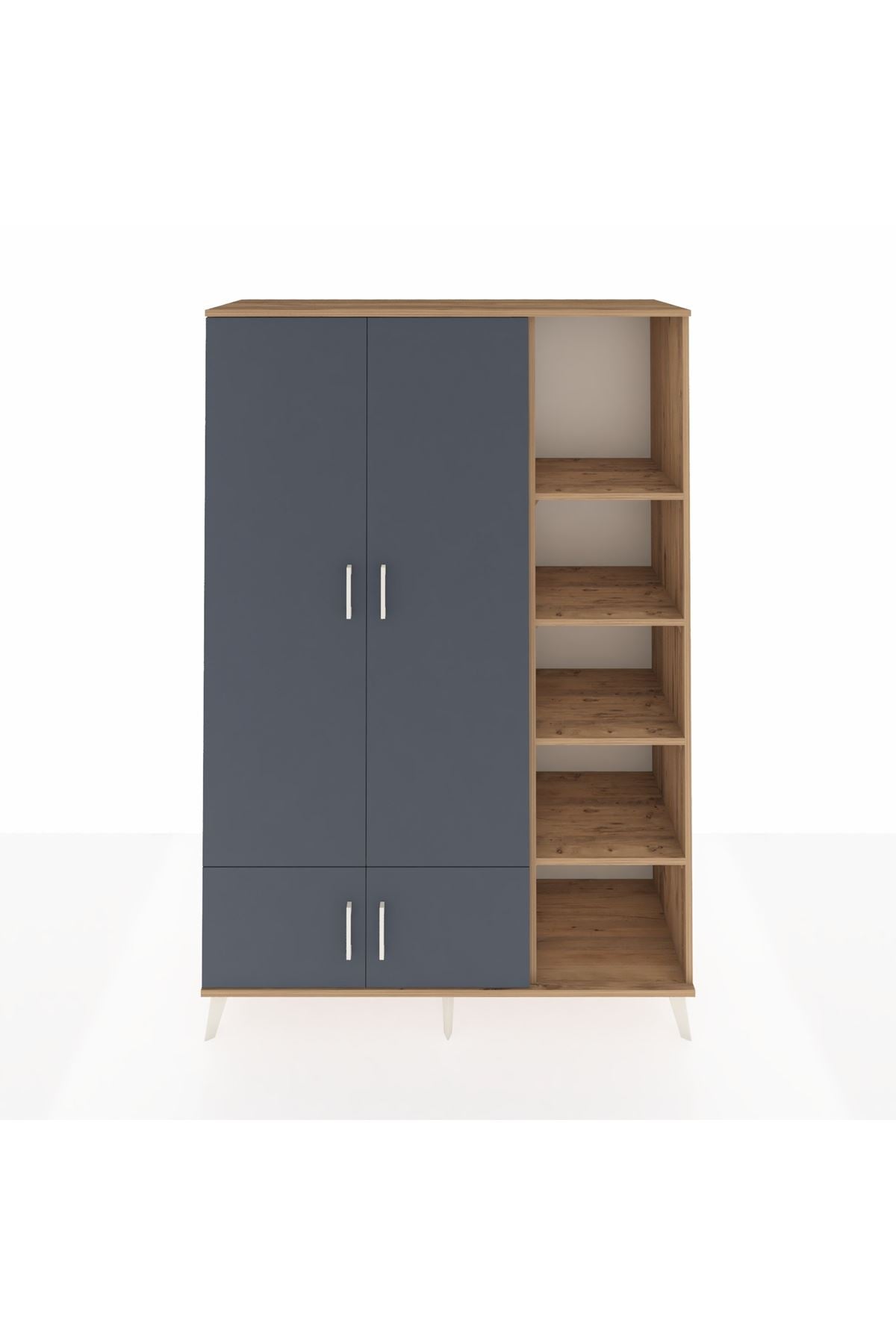 Hyperion Dolap 6 Raflı 4 Kapaklı Tek Askılı 132x44x195 Çam-Antrasit/Çam