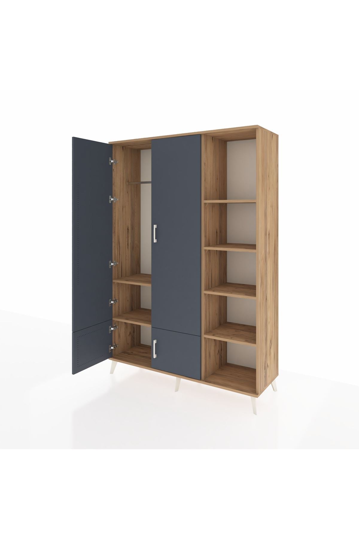 Hyperion Dolap 6 Raflı 4 Kapaklı Tek Askılı 132x44x195 Çam-Antrasit/Çam