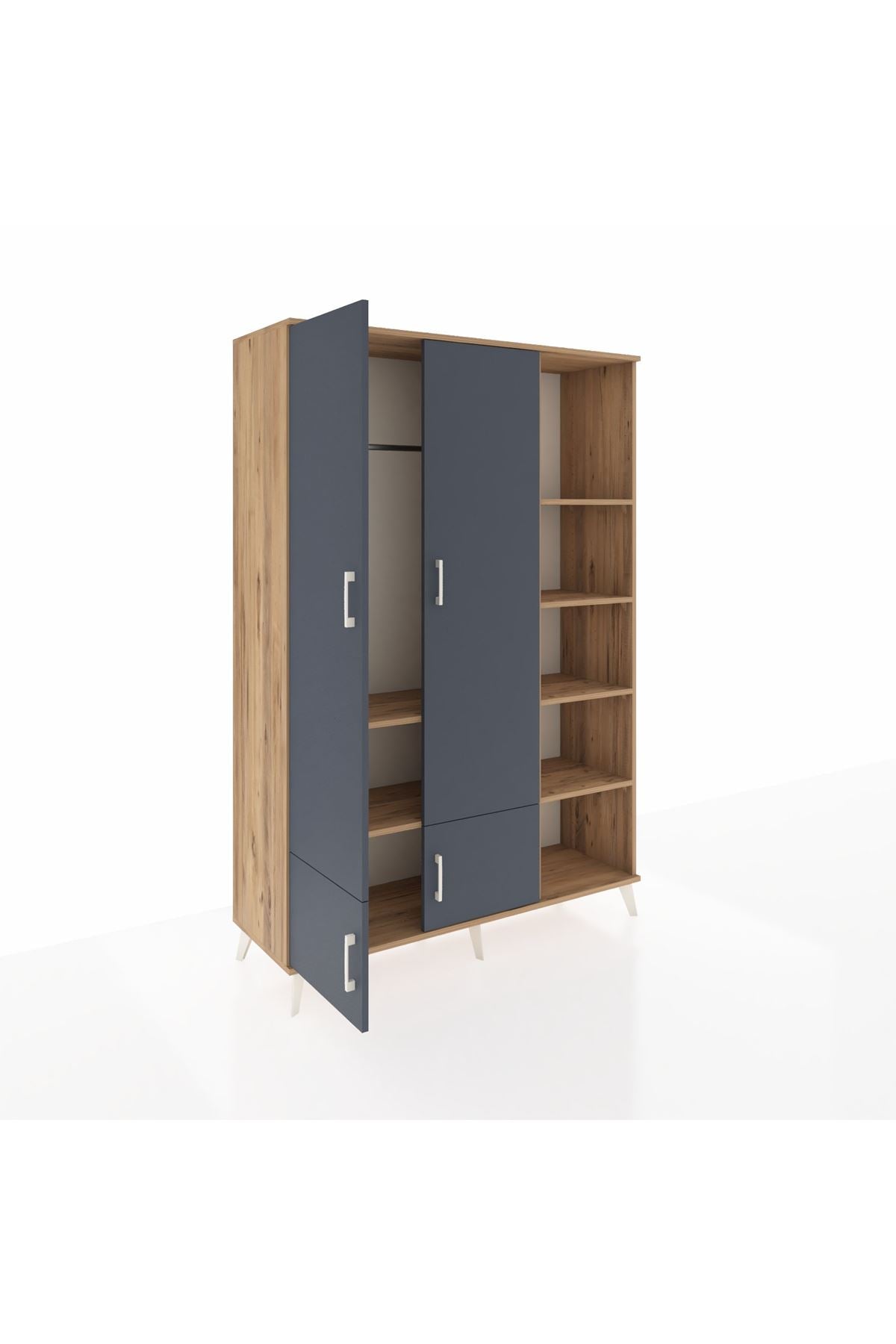 Hyperion Dolap 6 Raflı 4 Kapaklı Tek Askılı 132x44x195 Çam-Antrasit/Çam